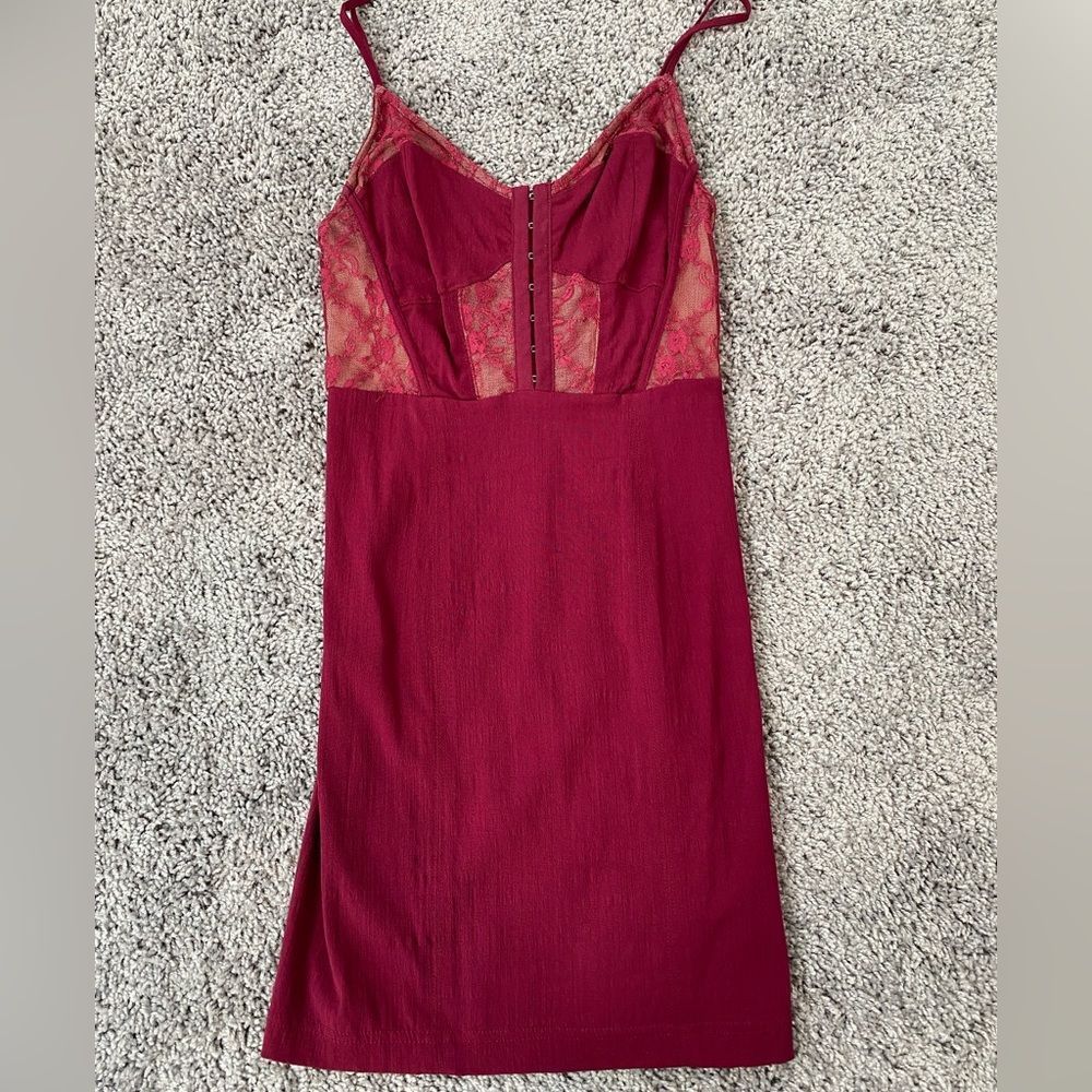 Free People Burgundy Lace Mini Dress